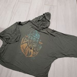 Relaxed Olive Green Hooded Tunic with Graphic